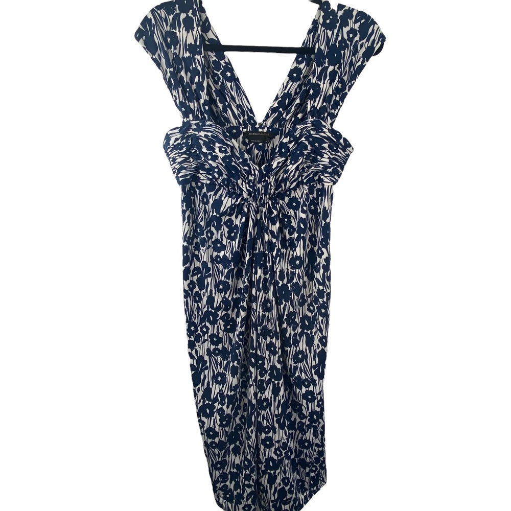 BCBG Max Azria Blue White Stretch‎ Dress Large Washable Size Medium